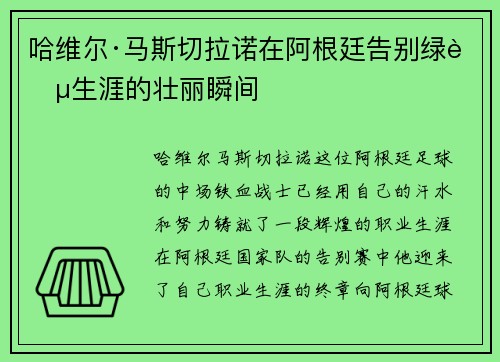 哈维尔·马斯切拉诺在阿根廷告别绿茵生涯的壮丽瞬间 哈维尔·马斯切拉诺在阿根廷告别绿茵生涯的壮丽瞬间